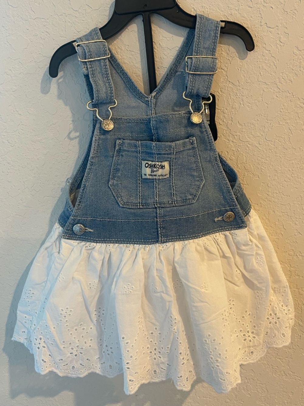 OshKosh B'gosh Denim Overall Dress with White Eyelet Skirt